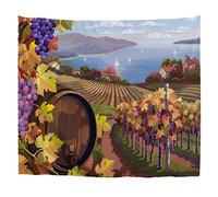 A.Monamour Arazzo da Parete Grande Mandala Botte Di Legno Di Vigna E Uva Per La Pittura Di Paesaggio Rurale Del Vino Stampa Telo Tessuto Tenda Tovaglia Copriletto Copridivano Arazzi Murale Decorazione