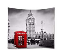 A.Monamour Arazzo da Parete Grande Mandala Cabina Telefonica Rossa Londra Città Big Ben Architettura Edifici In Bianco E Nero Telo Tessuto Tenda Tovaglia Copriletto Arazzi Murale Decorazione