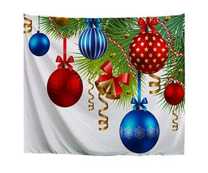 A.Monamour Arazzo da Parete Grande Mandala Campanella Per Palline Di Natale Con Nastri Rossi Decorazioni Natalizie Per Albero Di Pino Natalizio Telo Tessuto Tenda Tovaglia Arazzi Murale Decorazione