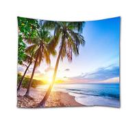 A.Monamour Arazzo da Parete Grande Mandala Caraibi Spiaggia Di Sabbia Tropicale Tramonto Palma Cielo Blu Natura Scenario Telo Tessuto Tenda Tovaglia Copriletto Copridivano Arazzi Murale Decorazione