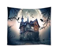 A.Monamour Arazzo da Parete Grande Mandala Casa Stregata Pipistrello Corvo Che Vola Nel Cielo Scuro Luna Rotonda Gotico Halloween Telo Tessuto Tenda Tovaglia Copriletto Arazzi Murale Decorazione