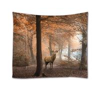 A.Monamour Arazzo da Parete Grande Mandala Cervi Nella Foresta Autunnale Nebbiosa Rossa Alberi Colorati Natura Animale Scenario Telo Tessuto Tenda Tovaglia Copriletto Arazzi Murale Decorazione