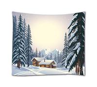 A.Monamour Arazzo da Parete Grande Mandala Foresta Inverno Neve Bianca Montagna Case Paesaggio Stampa Telo Tessuto Tenda Tovaglia Copriletto Copridivano Arazzi Murale Decorazione