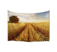 A.Monamour Arazzo da Parete Grande Mandala Il Grano D'Oro Volava Con L'Albero Al Tramonto Stagione Del Raccolto Della Campagna Rurale Stampa Telo Tessuto Tenda Tovaglia Arazzi Murale Decorazione