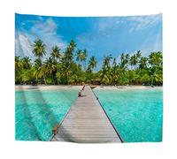 A.Monamour Arazzo da Parete Grande Mandala Isola Tropicale Maldive Palma Cielo Blu Legno Ponte Nell'Oceano Mare Spiaggia Mare Natura Paesaggio Telo Tessuto Tenda Tovaglia Arazzi Murale Decorazione