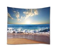 A.Monamour Arazzo da Parete Grande Mandala Mare Tramonto Onde Oceaniche Spiaggia Sabbiosa Cielo Blu Natura Scenario Stampa Telo Tessuto Tenda Tovaglia Copriletto Copridivano Arazzi Murale Decorazione