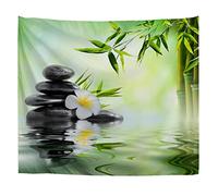 A.Monamour Arazzo da Parete Grande Mandala Meditazione Zen Nero Spa Pietre Fiori Di Bambù Acqua In Giardino Telo Tessuto Tenda Tovaglia Copriletto Copridivano Arazzi Murale Decorazione 153x203cm