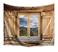 A.Monamour Arazzo da Parete Grande Mandala Natura Montagne Paesaggio Fuori Dalla Finestra In Legno 3D Stampa Telo Tessuto Tenda Tovaglia Copriletto Copridivano Arazzi Murale Decorazione