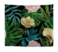 A.Monamour Arazzo da Parete Grande Mandala Pianta Di Fiori Tropicali E Motivo A Foglia Su Sfondo Nero Telo Tessuto Tenda Tovaglia Copriletto Copridivano Arazzi Murale Decorazione 130x153cm