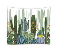 A.Monamour Arazzo da Parete Grande Mandala Piante Grasse Acquerello Cactus Verde Foresta Piante Succulente Fiori Sfondo Bianco Telo Tessuto Tenda Tovaglia Copriletto Arazzi Murale Decorazione
