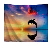 A.Monamour Arazzo da Parete Grande Mandala Siluetta Dell'Oceano Di Salto Del Delfino Al Tramonto Telo Tessuto Tenda Tovaglia Copriletto Copridivano Arazzi Murale Decorazione 180x200cm