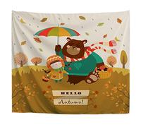 A.Monamour Arazzo da Parete Grande Ragazza Del Fumetto E Orso Che Camminano Sotto L'Ombrellone Nella Foresta D'Autunno Telo Arazzi Decorazione da Parete per Camera da Letto Dormitorio 180x230cm