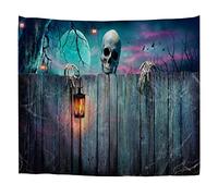 A.Monamour Arazzo da Parete Grande Scheletro Di Halloween Che Tiene Lanterna Su Banner Di Legno Nella Notte Spettrale Telo Arazzi Tappezzeria Decorazione da Parete per Camera da Letto 180x230cm