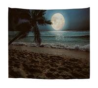 A.Monamour Arazzo da Parete Grande Spiaggia Tropicale Con Stella Di Palma E Luna Piena Di Notte Natura Telo Arazzi Tappezzeria Decorazione da Parete per Soggiorno Camera da Letto Dormitorio 153x203cm