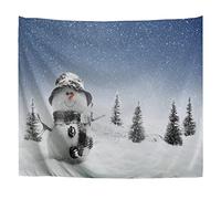 A.Monamour Arazzo da Parete Grande Un Simpatico Pupazzo Di Neve In Piedi Nella Neve Paesaggio Di Natale Telo Arazzi Tappezzeria Decorazione da Parete per Soggiorno Camera da Letto Dormitorio 180x200cm