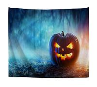 A.Monamour Arazzo da Parete Grande Zucca Di Halloween Nella Foresta Blu Telo Arazzi Tappezzeria Decorazione da Parete per Soggiorno Camera da Letto Dormitorio 102x153cm