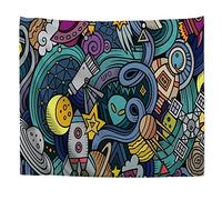 A.Monamour Arazzo da Parete Mandala Il Fumetto Scarabocchia Il Modello Alieno Dell'Astronauta Del Pianeta Spaziale Telo Tenda Tovaglia Copriletto Copridivano Arazzi Murale Decorazione 130x153cm