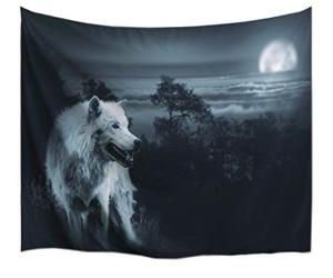 A.Monamour Arazzo da Parete Mandala Lupo Che Cammina Nel Cielo Notturno Della Foresta Intorno Alla Luna Animale Stampa Telo Tessuto Tenda Tovaglia Copriletto Copridivano Arazzi Murale Decorazione
