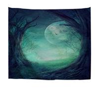A.Monamour Arazzo da Parete Mandala Valle Autunnale Gotica Di Festa Di Halloween Con L'Albero Spettrale Di Boschi Rotondo Apertura Luna Piena Telo Tessuto Tenda Tovaglia Arazzi Murale Decorazione