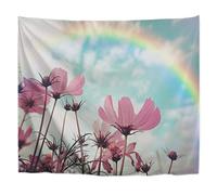 A.Monamour Arazzo da Parete Rosa Fiori Cosmo Arcobaleno Blu Cielo Nuvola All'Aperto Paesaggio Naturale Stampa Telo Tessuto Tenda Tovaglia Copriletto Copridivano Arazzi Murale Decorazione