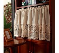A.Monamour Corta per Finestra Piccola Rustico Beige Cotone Lino Pizzo Uncinetto Semi Trasparente Tenda da Cucina Bistrot Caffè Mezza Tenda a Vetro a Pannello Porta