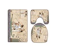 A.Monamour Set Tappeti Bagno 3 Pezzi Antico Egitto Banner Geroglifico Egiziano E Simbolo Anubi Antico Egitto Barca Scena Murales Stampa Antiscivolo Morbidi Assorbente Lavabile Tappetini per Il Bagno