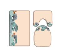 A.Monamour Set Tappeti Bagno 3 Pezzi Completo Acquerello Scena Della Città Casa Sull'Albero Sfondo Rosa Antiscivolo Morbidi Assorbente Lavabile Tappetini per Il Bagno WC Bidet