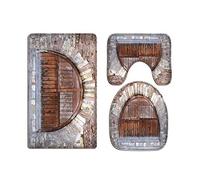 A.Monamour Set Tappeti Bagno 3 Pezzi Completo Antico Vecchio Muro Di Mattoni Arco In Legno Porta Architettura Antiscivolo Morbidi Assorbente Lavabile Tappetini per Il Bagno WC Bidet