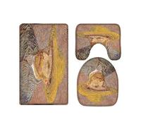 A.Monamour Set Tappeti Bagno 3 Pezzi Completo Autoritratto con Cappello di Paglia di Vincent Van Gogh Pittura A Olio Arte Antiscivolo Morbidi Assorbente Lavabile Tappetini per Il Bagno WC Bidet