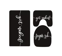 A.Monamour Set Tappeti Bagno 3 Pezzi Completo Carattere Bianco Nudo Sfondo Nero Parole Divertenti Funny Antiscivolo Morbidi Assorbente Lavabile Tappetini per Il Bagno WC Bidet