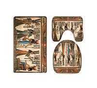 A.Monamour Set Tappeti Bagno 3 Pezzi Completo Decorazione Egizia Papiro Egiziano Che Mostra La Regina Nefertari Che Fa Un'Offerta A Iside Antiscivolo Morbidi Assorbente Lavabile Tappetini per Il Bagno