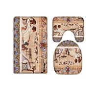 A.Monamour Set Tappeti Bagno 3 Pezzi Completo Dei E Faraoni Egiziani Scena Dell'Antico Egitto Murales Di Anubi Geroglifici Antiscivolo Morbidi Assorbente Lavabile Tappetini per Il Bagno WC Bidet