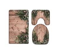 A.Monamour Set Tappeti Bagno 3 Pezzi Completo Fiori Bianchi E Piante Di Foglie Su Uno Scenario Da Giardino Con Recinzione In Legno Antiscivolo Morbidi Assorbente Lavabile Tappetini per Il Bagno WC