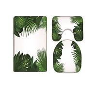 A.Monamour Set Tappeti Bagno 3 Pezzi Completo Giungla Verde Foglie Tropicali Sfondo Arte Astratta Stampa Antiscivolo Morbidi Assorbente Lavabile Tappetini per Il Bagno WC Bidet