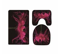 A.Monamour Set Tappeti Bagno 3 Pezzi Completo Lo Sfondo Nero Mette In Evidenza I Petali Di Fiori Rossi Di Rosa Antiscivolo Morbidi Assorbente Lavabile Tappetini per Il Bagno WC Bidet