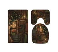 A.Monamour Set Tappeti Bagno 3 Pezzi Completo Natale Sala Interna Camino Albero Di Natale Antiscivolo Morbidi Assorbente Lavabile Tappetini per Il Bagno WC Bidet