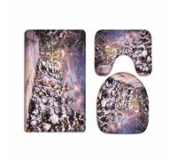 A.Monamour Set Tappeti Bagno 3 Pezzi Completo Scena Del Castello Di Pino Bianco Neve Arte Natalizia Antiscivolo Morbidi Assorbente Lavabile Tappetini per Il Bagno WC Bidet