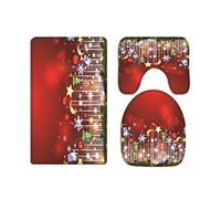 A.Monamour Set Tappeti Bagno 3 Pezzi Completo Sfondo Rosso Palcoscenico Pino Stampa Natalizia Antiscivolo Morbidi Assorbente Lavabile Tappetini per Il Bagno WC Bidet