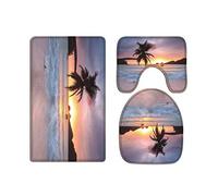A.Monamour Set Tappeti Bagno 3 Pezzi Completo Spiaggia Tropicale Palma Silhouette Al Tramonto Cielo Colorato Natura Paesaggio Antiscivolo Morbidi Assorbente Lavabile Tappetini per Il Bagno WC Bidet
