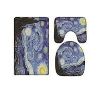 A.Monamour Set Tappeti Bagno 3 Pezzi Completo Tessuto Vincent Van Gogh Notte Stellata Stampa Antiscivolo Morbidi Assorbente Lavabile Tappetini per Il Bagno WC Bidet