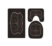 A.Monamour Set Tappeti Bagno 3 Pezzi Completo Usa Route 66 Sfondo Nero Antiscivolo Morbidi Assorbente Lavabile Tappetini per Il Bagno WC Bidet