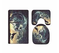 A.Monamour Set Tappeti Bagno 3 Pezzi Lupo Che Ruggisce Alla Stampa Creativa Del Modello Dell'Oceano Della Palla Rotonda Dell'Albero Antiscivolo Morbidi Assorbente Lavabile Tappetini per Il Bagno