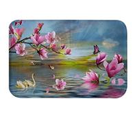 A.Monamour Tappetino per Bagno Antiscivolo Assorbente Morbido Riflesso Del Cigno Della Farfalla Del Fiore Della Magnolia Nel Paesaggio Della Natura Del Lago Zen Tappeto Doccia Cucina 40x120cm
