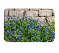 A.Monamour Tappetino per Il Bagno Antiscivolo Assorbente Morbido Fiori Blu Texas Bluebonnet Pietra Bianca Muro Di Mattoni Soleggiato Giardino Estivo Scenario Tappeto Tappetini Doccia Cucina 40x120cm