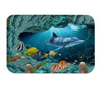 A.Monamour Tappetino per Il Bagno Antiscivolo Assorbente Morbido I Delfini Del Mondo Sottomarino 3D Pescano La Vita Marina Del Corallo Sfondo Blu Tappeto Tappetini Doccia Cucina Zerbino 40x60cm