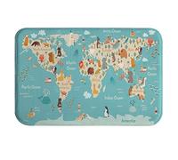 A.Monamour Tappetino per Il Bagno Antiscivolo Assorbente Morbido Mappa Del Mondo Degli Animali Dei Cartoni Animati Del Nord America Del Sud America Tappeto Doccia Cucina Zerbino Cameretta 40x60cm