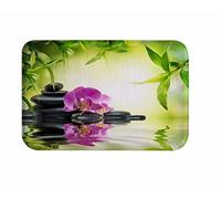 A.Monamour Tappetino per Il Bagno Antiscivolo Assorbente Morbido Meditazione Yoga Zen Piante Verdi Fiori Di Orchidea Rocce Pietre Scenario Naturale Tappeto Tappetini Doccia Cucina Zerbino 40x120cm