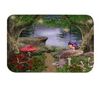 A.Monamour Tappetino per Il Bagno Antiscivolo Assorbente Morbido Sentiero Magico Della Foresta Incantata Scena Da Favola Di Farfalle Colorate Di Funghi Tappeto Tappetini Doccia Cucina Zerbino 40x120cm