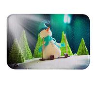 A.Monamour Tappetino per Il Bagno Antiscivolo Assorbente Morbido Simpatico Pupazzo Di Neve Che Scia Neve Bianca Albero Di Pino Addobbi Natalizi Lavabile Tappeto Tappetini Doccia Cucina Zerbino 40x60cm