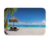 A.Monamour Tappetino per Il Bagno Antiscivolo Assorbente Spiaggia Sabbiosa Tropicale Con Ombrellone Palma Oceano Blu Lavabile Tappeto Tappetini Doccia Passatoia da Cucina Tappeti Cameretta 40x60cm